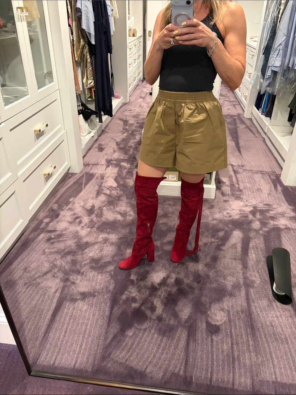 Aquazzura Red Suede Over-The-Knee Fringe Boots
